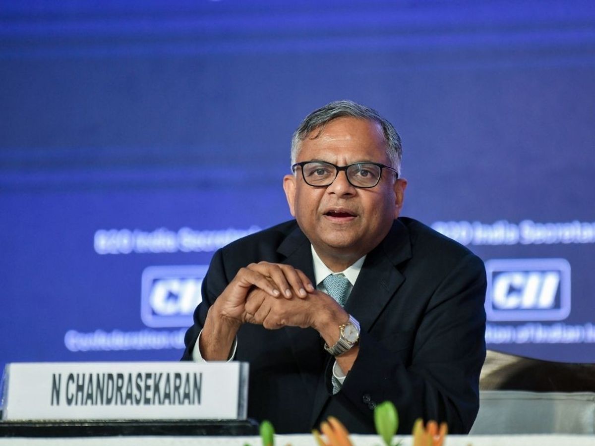 Tata Sons chairman N Chandrasekaran speaks at a press conference on B20 Summit India 2023, in New Delhi