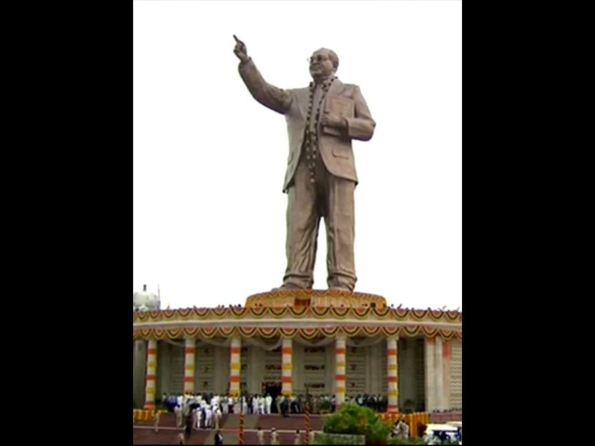 Telangana chief minister K Chandrashekar Rao unveils a 125 foot-tall statue of Dr BR Ambedkar in Hyderabad on the iconic leader's 122nd birth anniversary in state capital Hyderabad