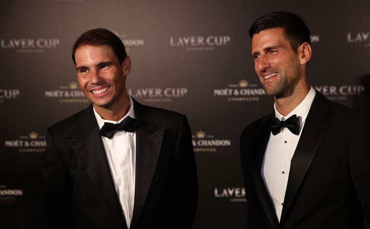 Tennis greats Rafael Nadal (L) and Novak Djokovic