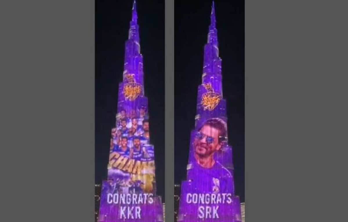 The Burf Khalifa in Dubdai, UAE, lit up with colours, images. logo and pictures of the players of Kolkata Knight Riders that won the Indian Pemier League 2024 as well as the image of their co-owner, actor Shah Rukh Khan