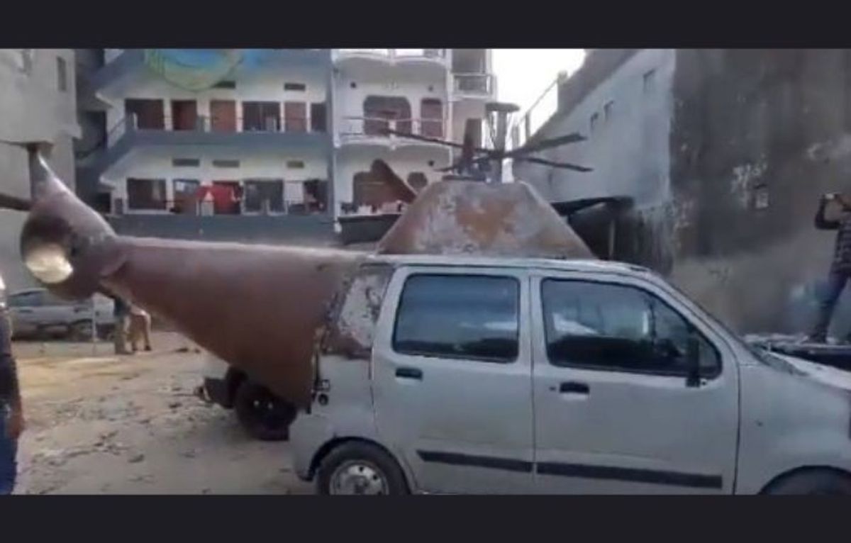 The car that was modified into a helicopter by two brothers in the Indian state of Uttar Pradesh