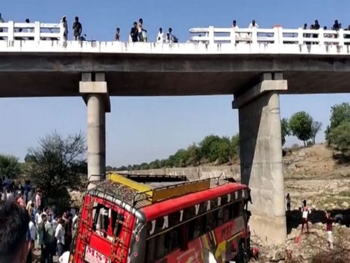 The ill-fated bus that fell from a bridge in Khargone district of the central Indian state of Madhya Pradesh