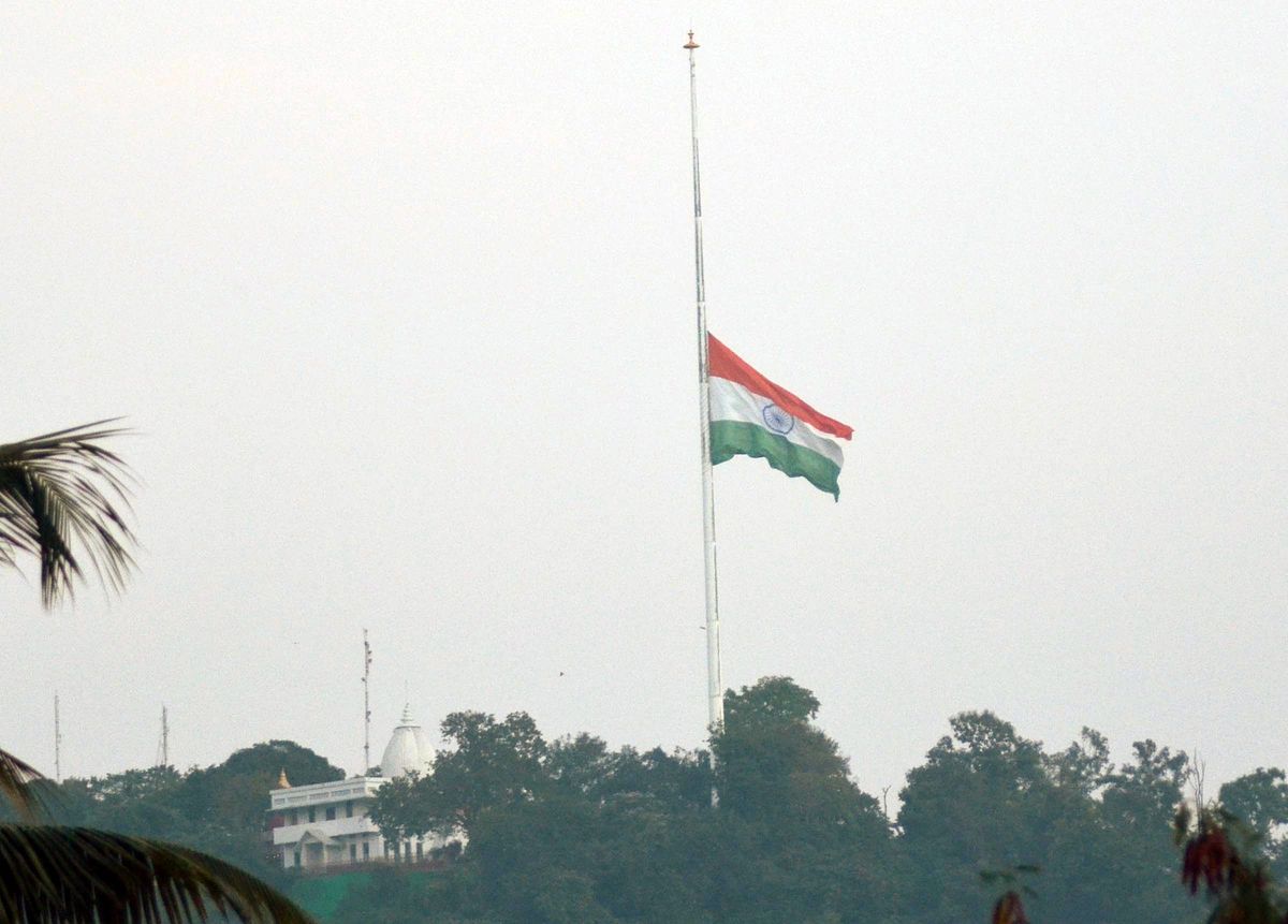 The Indian Tricolour flies at half mast