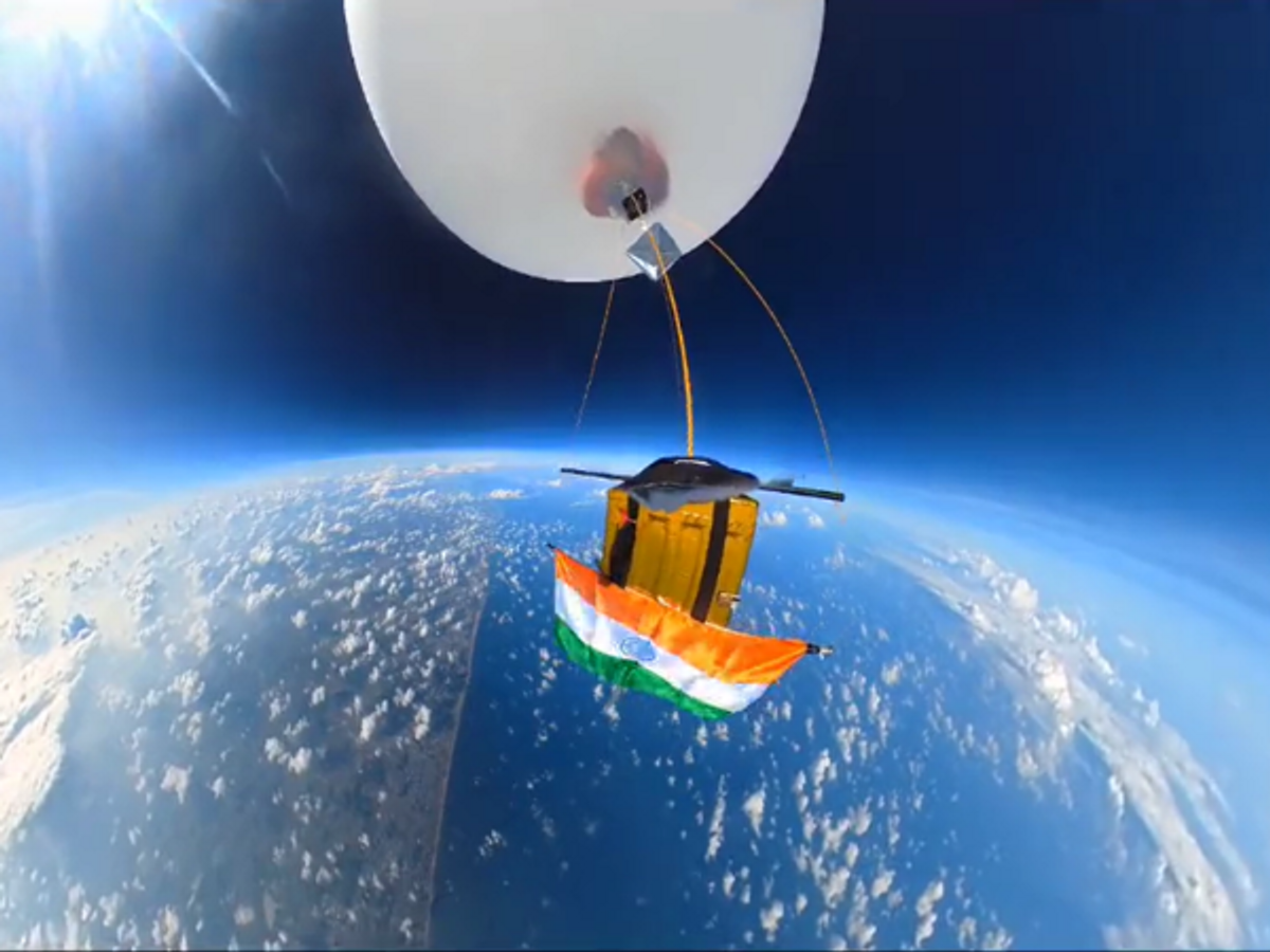 The Indian Tricolour flutters at the edge of space