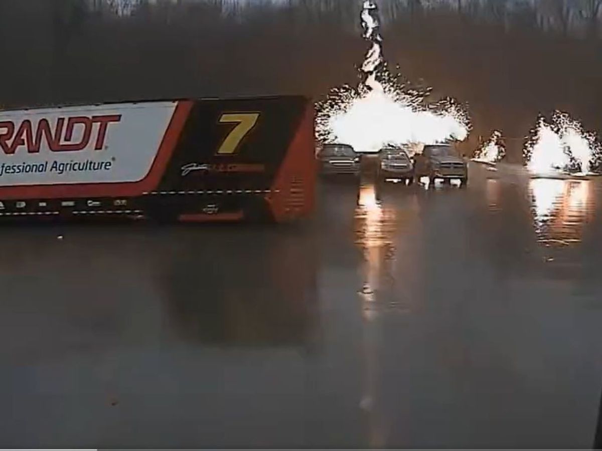 The moment when a fiery lightning bolt struck a parked vehicle in Mooresville, North Carolina, US