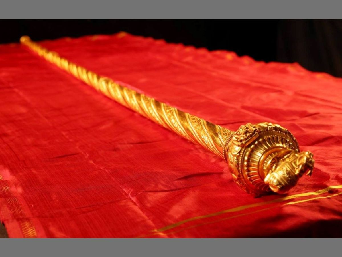 The picture of a golden scepter 'Sengol' to be installed by Indian prime minister Narendra Modi in the country's new parliament building