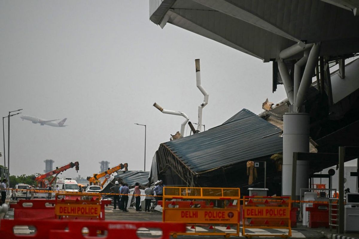The roof of terminal 1 of Delhi airport in India partially collapsed on June 28 amid heavy rain