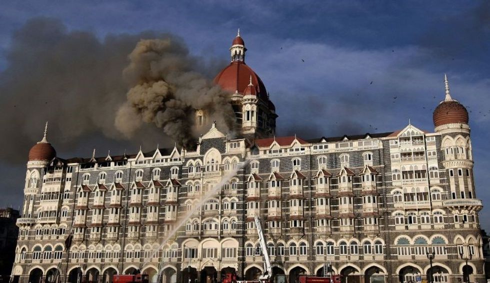 The Taj Mahal Palace Hotel in Mumbai, India, during an attack by terrorists on November 27, 2008.