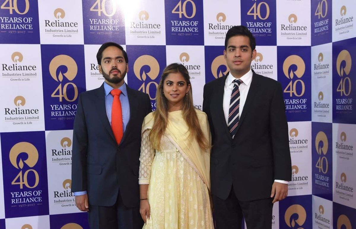 The three heirs of Mukesh Ambani's Reliance Industries -- (L-R) Anant Ambani, Isha Ambani and Akash Ambani