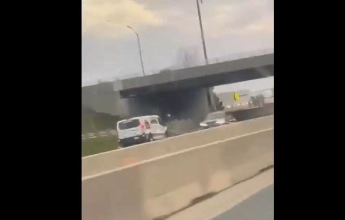 The white van which was being chased by the police on a highway in Ontario, Canada, before a fatal crash, resulting in deaths of four people, including a three-month-old infant.