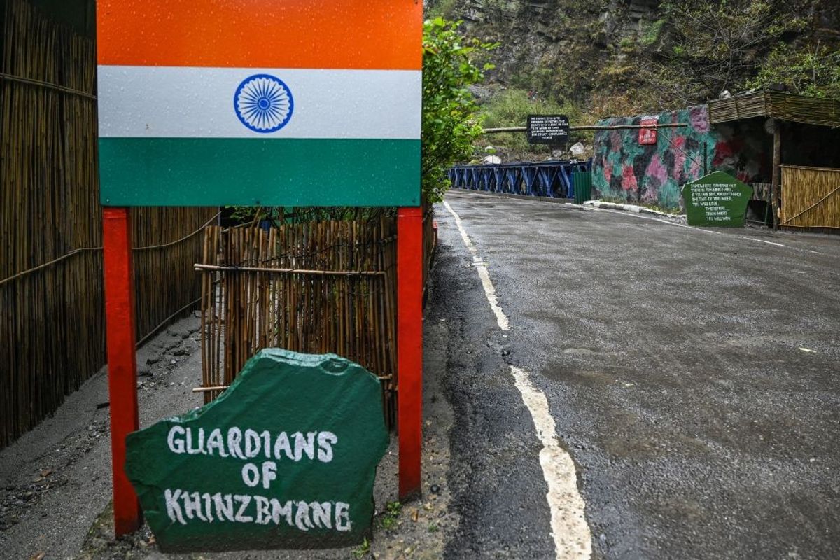 This picture taken on April 4, 2023, shows an Indian border post near the frontier with China in Khinzemane, in India's Arunachal Pradesh