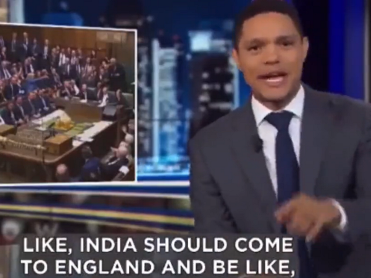 Trevor Noah speaks in a show