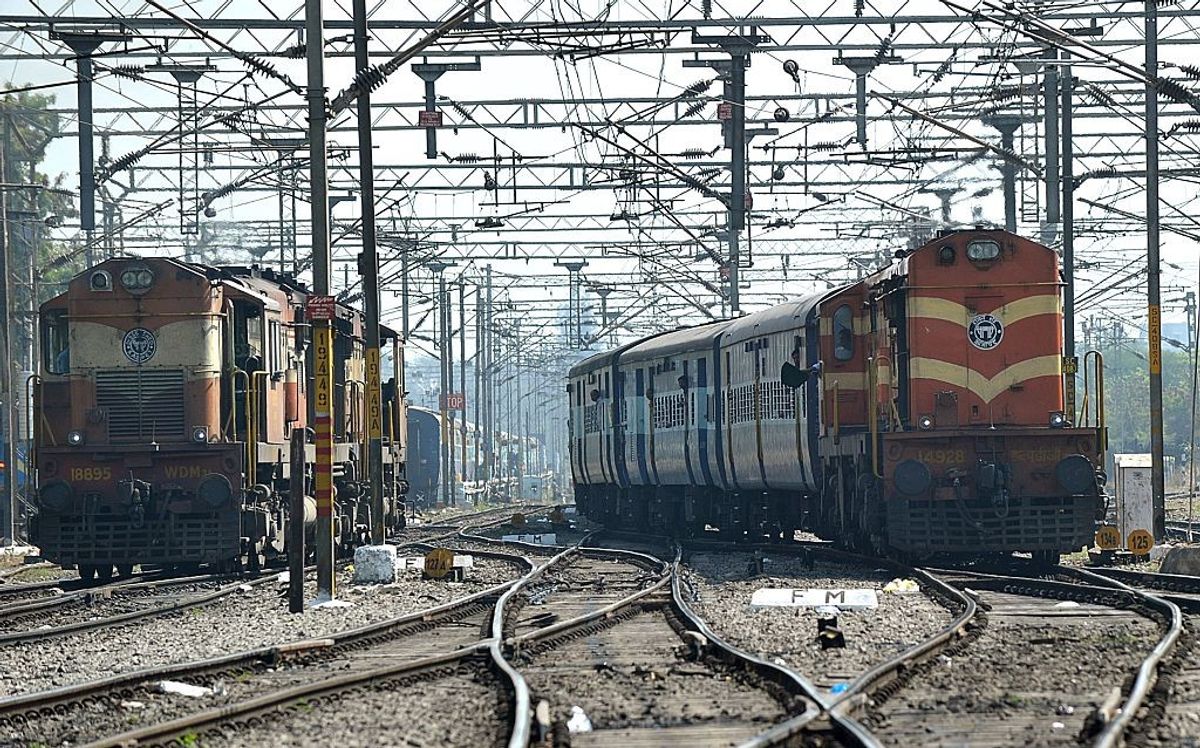 Two trains of the Indian Railways.