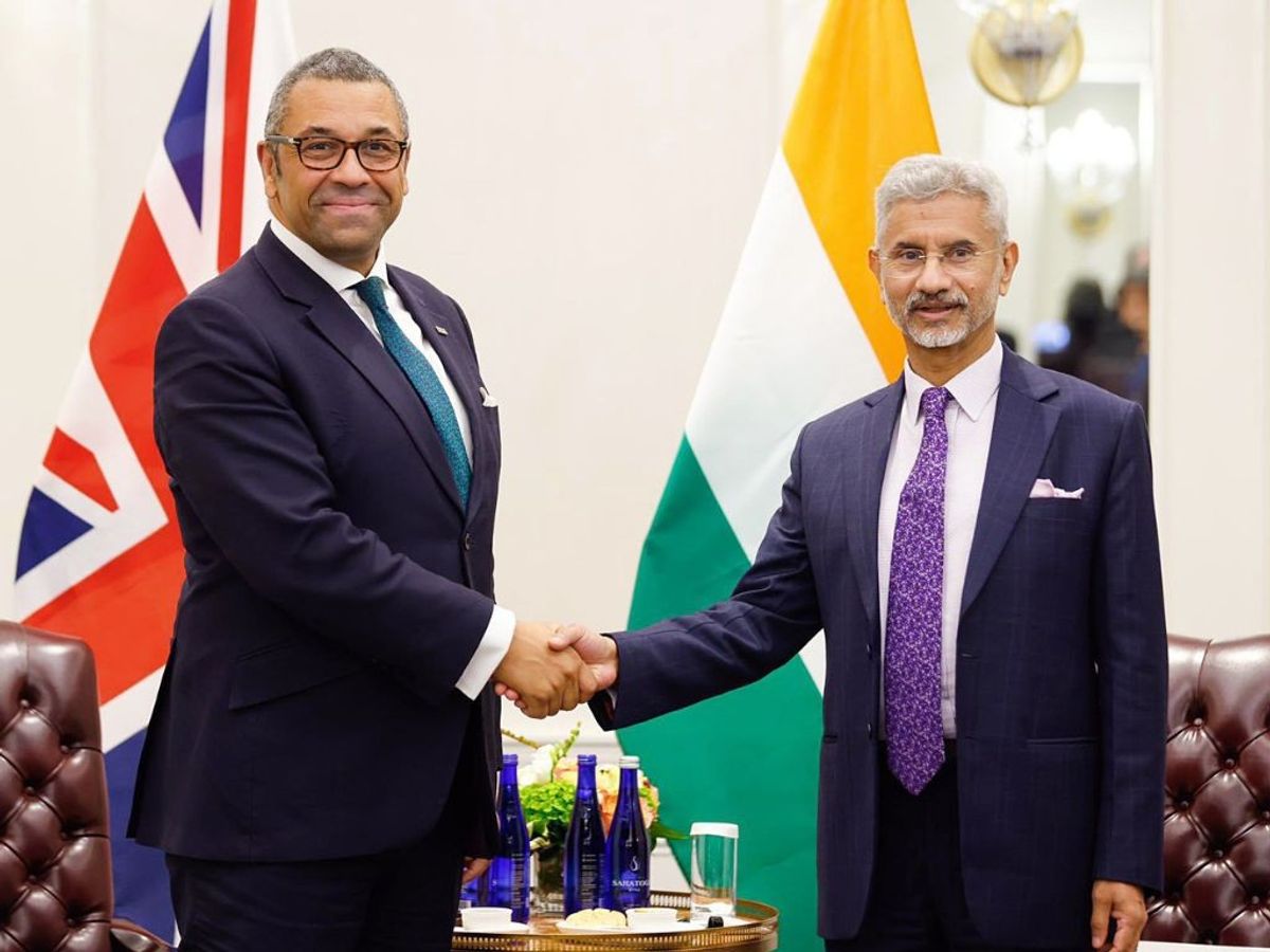 UK foreign secretary James Cleverly with his Indian counterpart Subrahmanyam Jaishankar in New York, US,