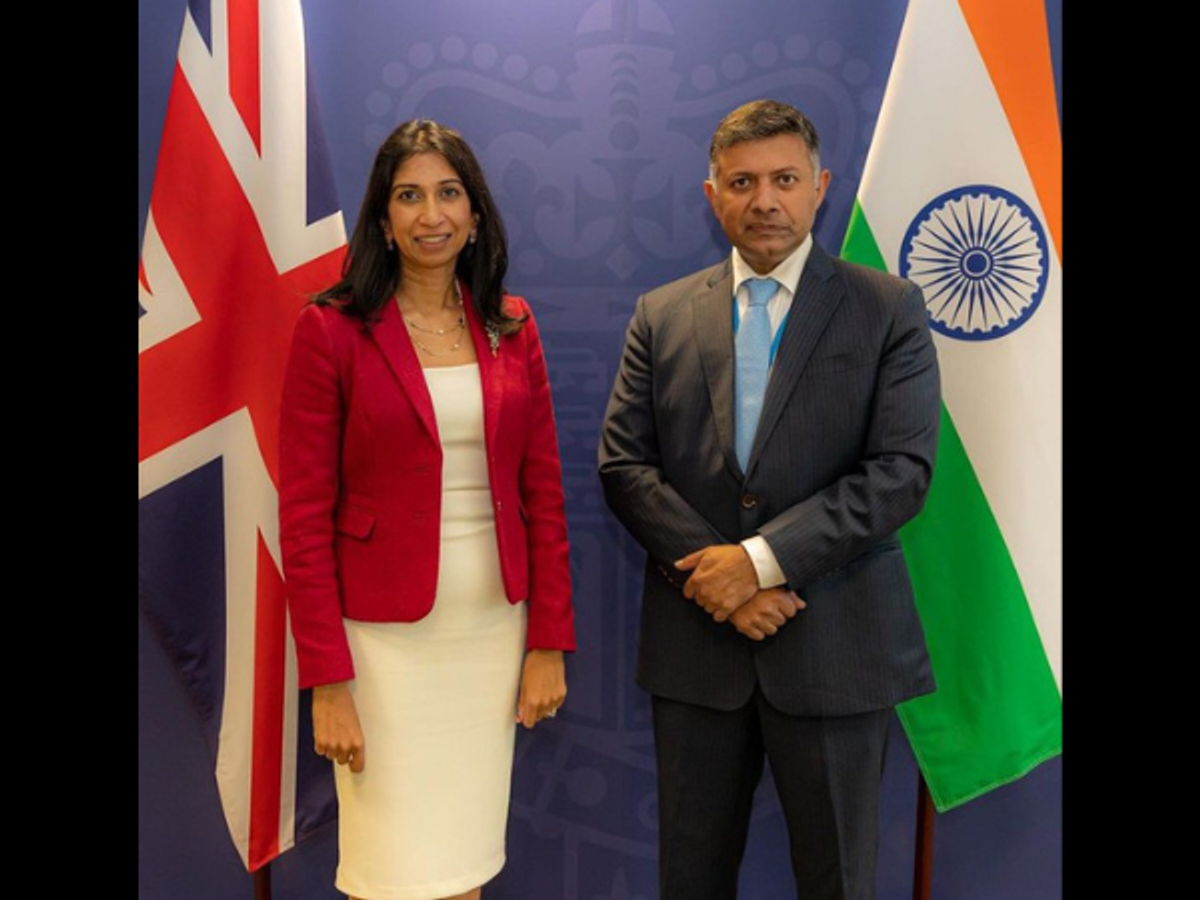 UK home secretary Suella Braverman and Indian high commissioner to UK Vikram Doraiswami