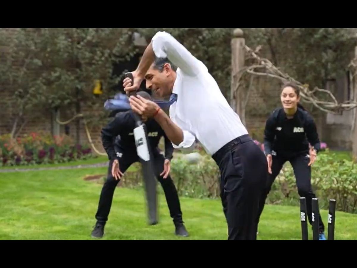 UK PM Rishi Sunak plays cricket with players of the England cricket team
