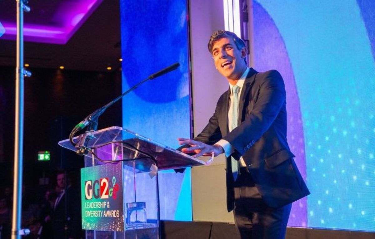 UK prime minister Rishi Sunak speaks at GG2 Leadership and Diversity Awards 2024 ceremony in London on March 6