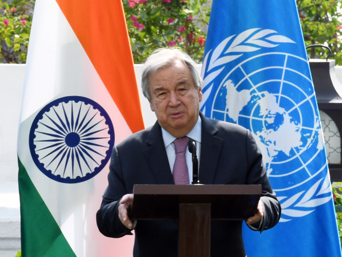 UN secretary general Antonio Guterres speaks in Mumbai