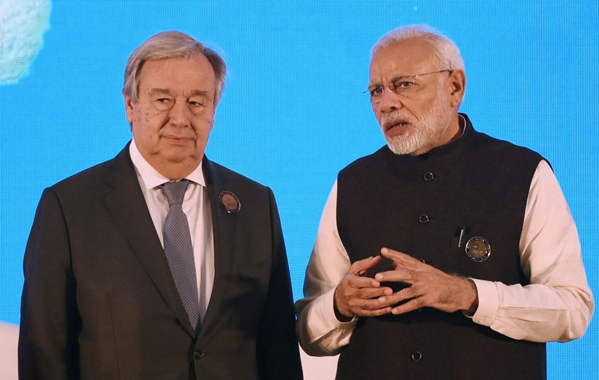 United Nations secretary general Antonio Guterres with Indian prime minister Narendra Modi