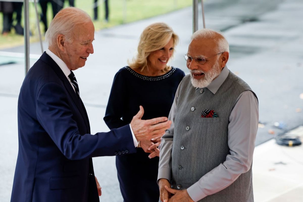 US president Joe Biden and first lady Jill Biden welcome Indian prime minister Narendra Modi