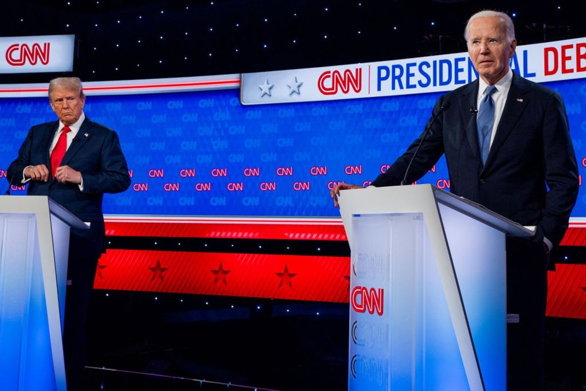 US president Joe Biden and former president Donald Trump at a presidential election debate in Atlanta on June 27