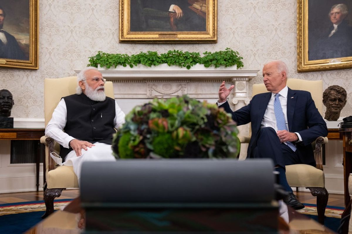 US president Joe Biden and Indian prime minister Narendra Modi at the Oval Office of the White House