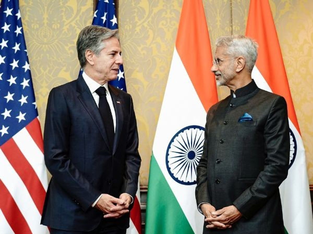 US secretary of state Antony Blinken (L) with Indian external affairs minister Subrahmanyam Jaishankar ahead of the 5th India-US 2+2 Ministerial Dialogue, in New Delhi, India.
