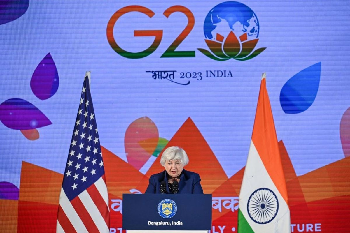 US treasury secretary Janet Yellen at a G20 finance meeting in Bengaluru, India