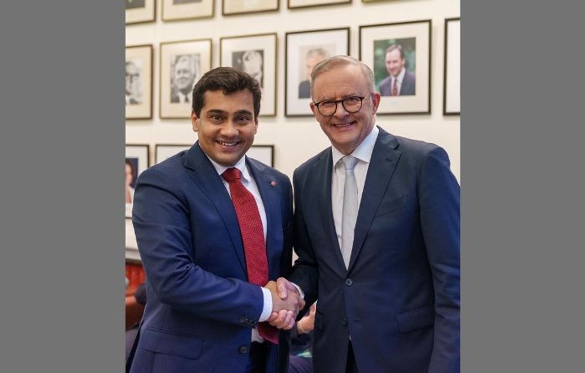 Varun Ghosh (L) with Australian PM Anthony Albanese