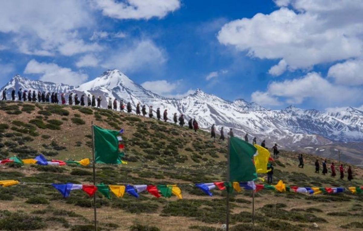 Voters on their way to cast votes for the seventh and final phase of the Indian general election at the world's highest polling station in Tashigang, Lahaul and Spiti in the Himalayan state of Himachal Pradesh