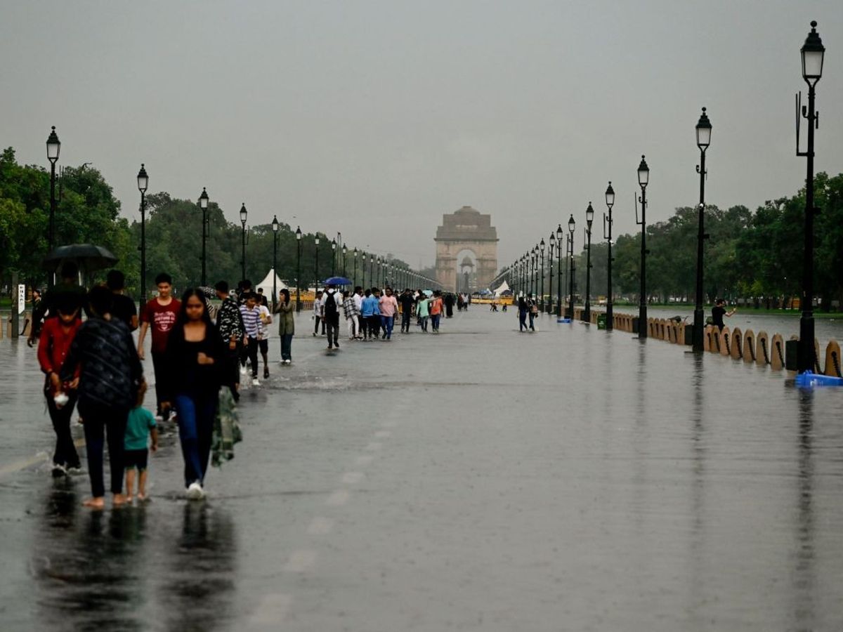 Waterlogging at Kartavya Path following the incessant monsoon rain, in New Delhi