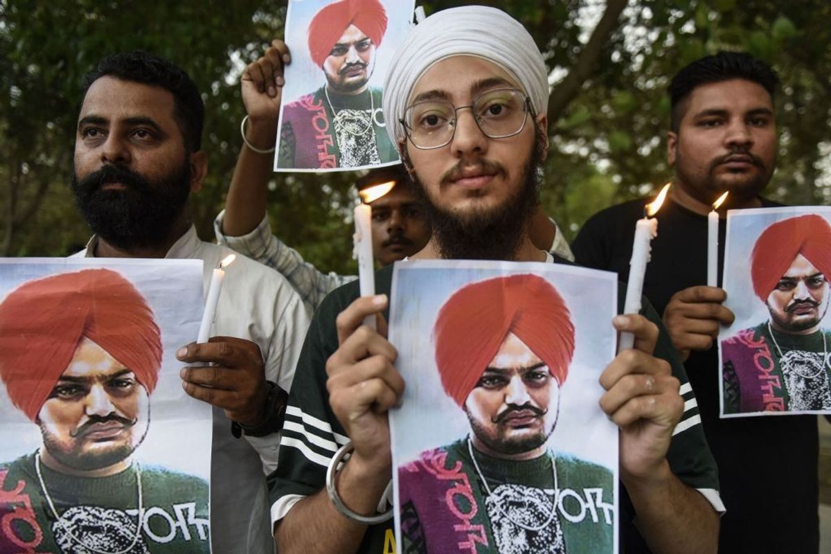 Youth pay tribute to late Punjabi singer Sidhu Moose Wala who was shot dead in Mansa district in India's Punjab state in May 2022
