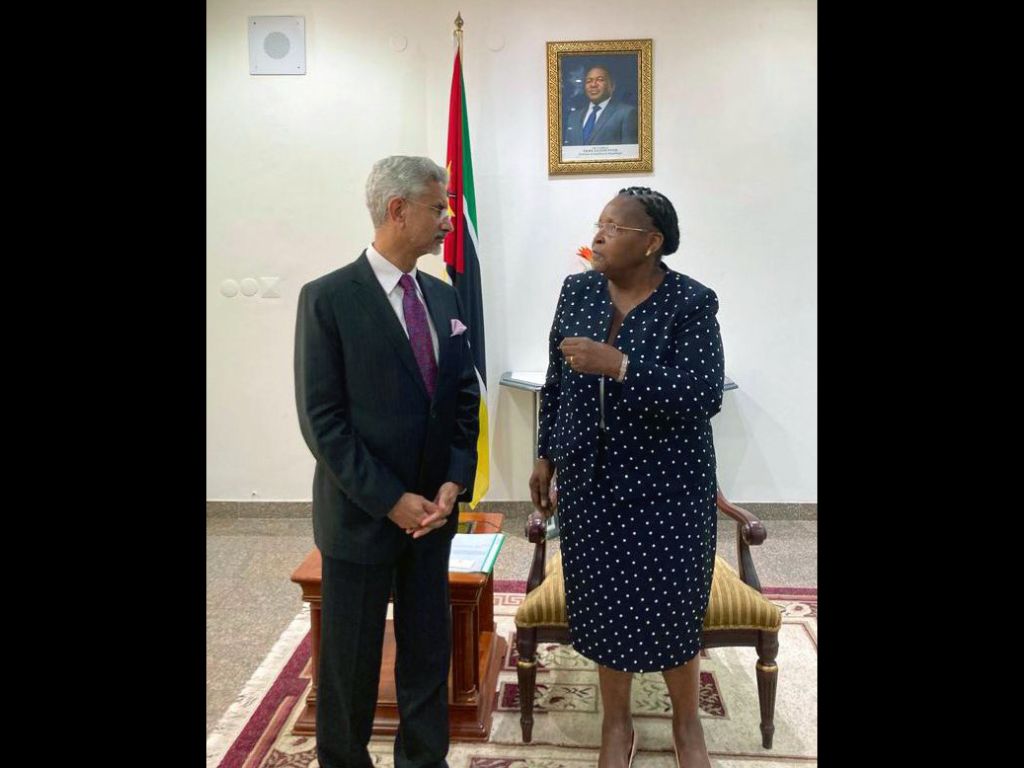 India's external affairs minister Subrahmanyam Jaishankar speaks with Esperance Bias, president of the Mozambican parliament, in Maputo