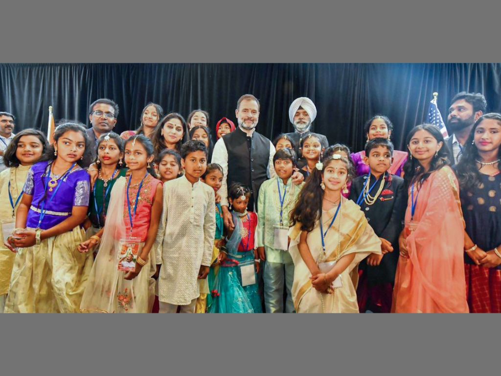 Indian National Congress leader Rahul Gandhi poses for a photo with the Indian diaspora during an event in San Francisco, California, US,