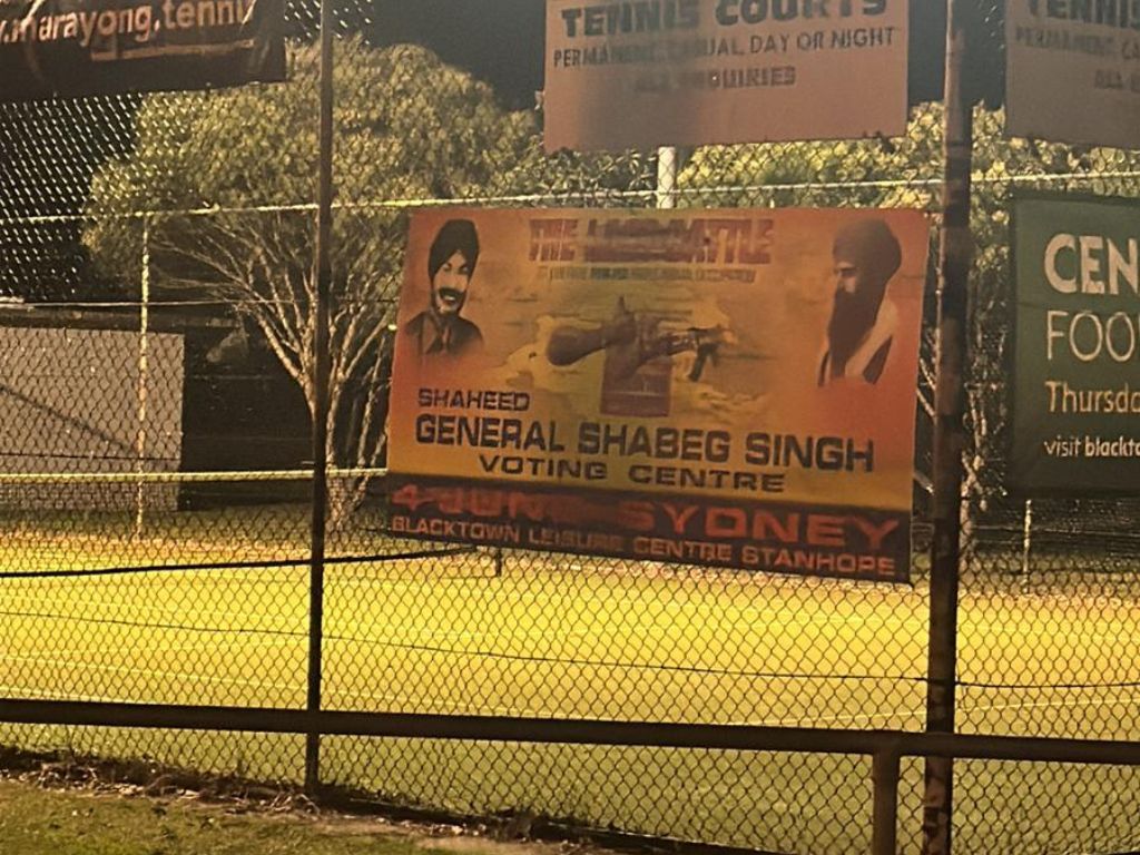One of the posters on display in Sydney, Australia, showing a picture of slain Sikh militant leader Jarnail Singh Bhindranwale.