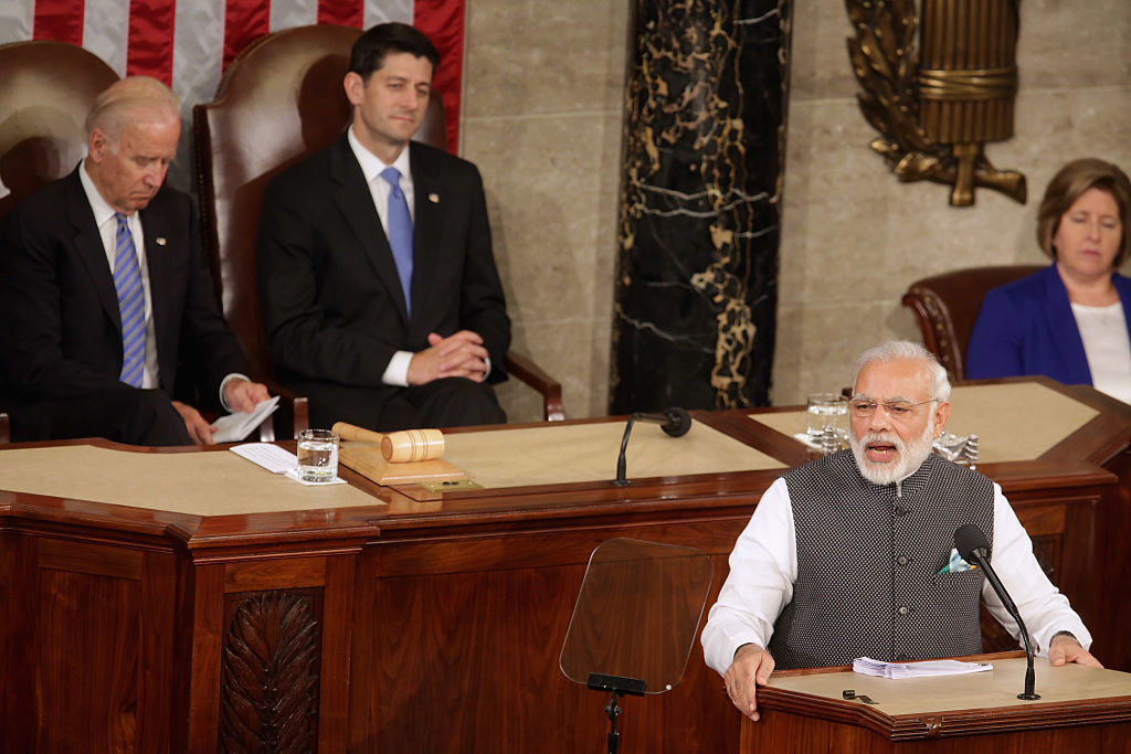 Indian PM Narendra Modi addresses a joint meeting of the US Congress in June 2016.