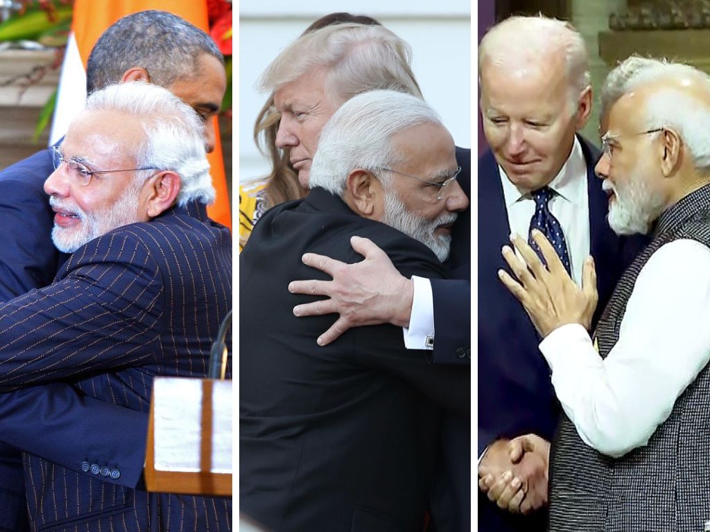 Indian PM Narendra Modi with three US presidents - Barrack Obama, Donald Trump and Joe Biden