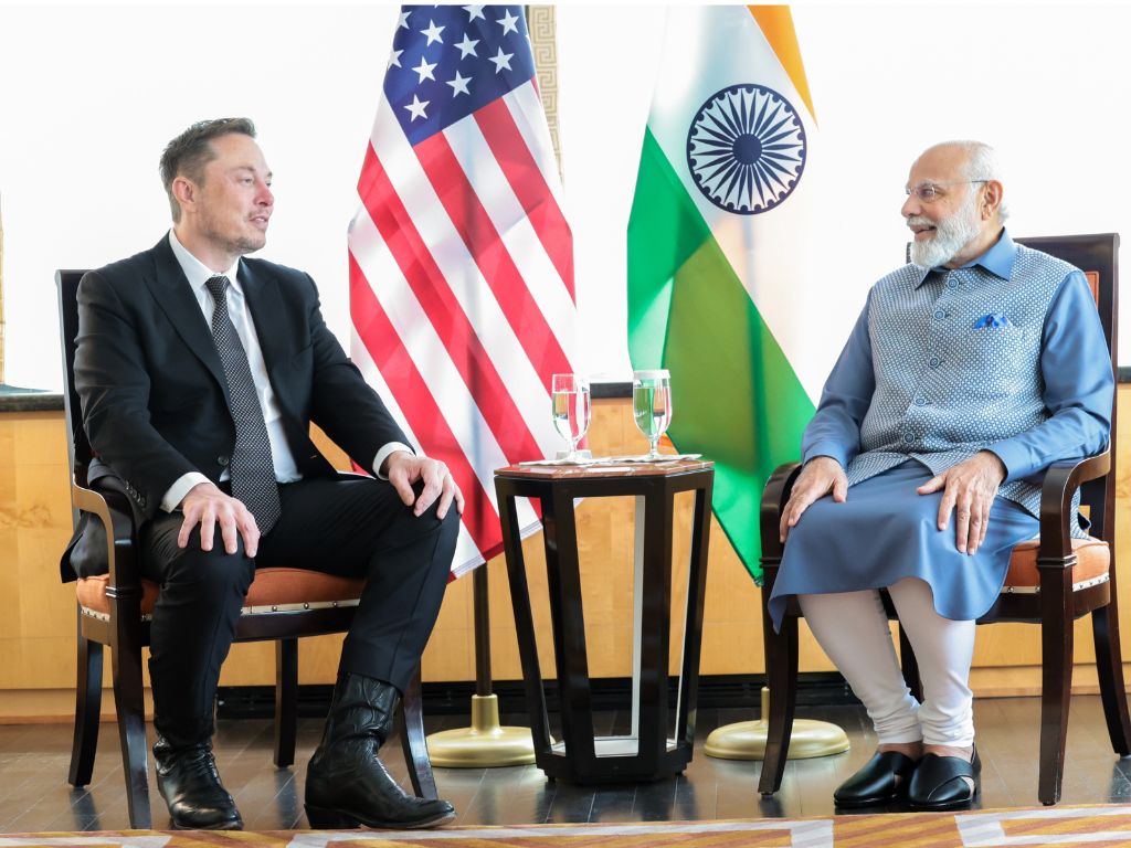 Indian prime minister Narendra Modi meets Tesla CEO Elon Musk in New York, US.