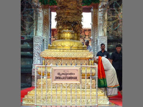 Prime Minister Narendra Modi offers prayers at the Venkateswara Swamy Temple at Tirumala, in Tirupati