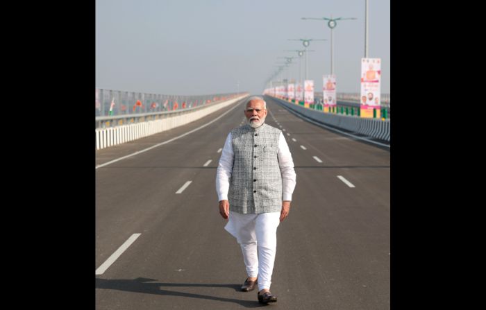 Indian PM Narendra Modi after inaugurating India's longest sea bridge Atal Setu in Mumbai