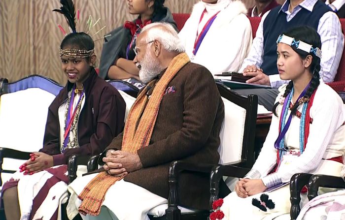 Indian PM Narendra Modi interacts with school students
