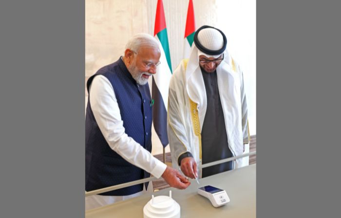 Indian PM Narendra Modi and UAE president Sheikh Mohammed Bin Zayed Al Nahyan launch UPI RuPay card service
