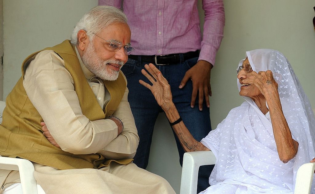 Indian PM Narendra Modi with his late mother Hiraben Modi