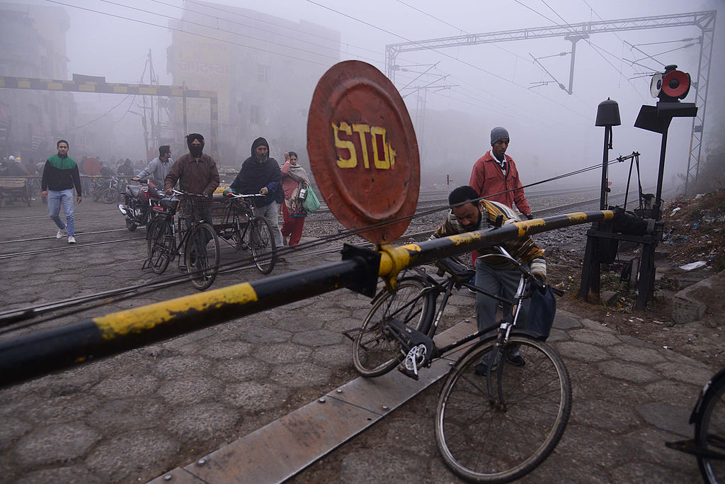 A railway level crossing in India