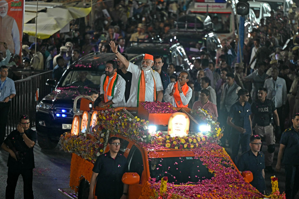 Indian PM Narendra Modi campaigns in Hyderabad in Telangana