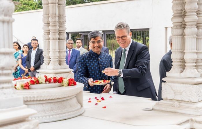Labour leader Keir Starmer speaks at Hindu temple in Kingsbury, London.