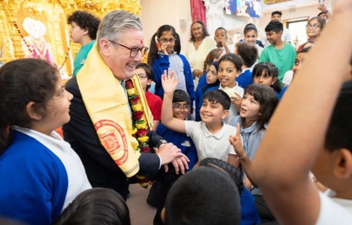 Labour leader Keir Starmer speaks at Hindu temple in Kingsbury, London.